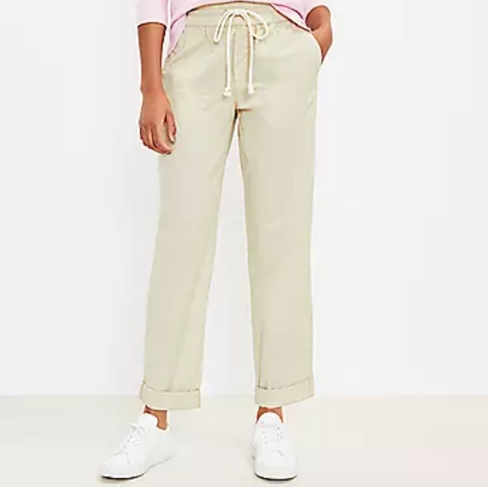 Loft High Waist Cuffed Khaki Relaxed Pants Travel Hiking Med Womens Coastal